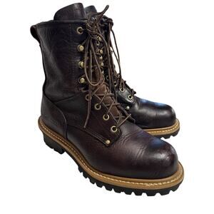 Carolina Women's Brown Leather Elm 8" Steel Toe Logger Lace Up Work Boot, Size 8